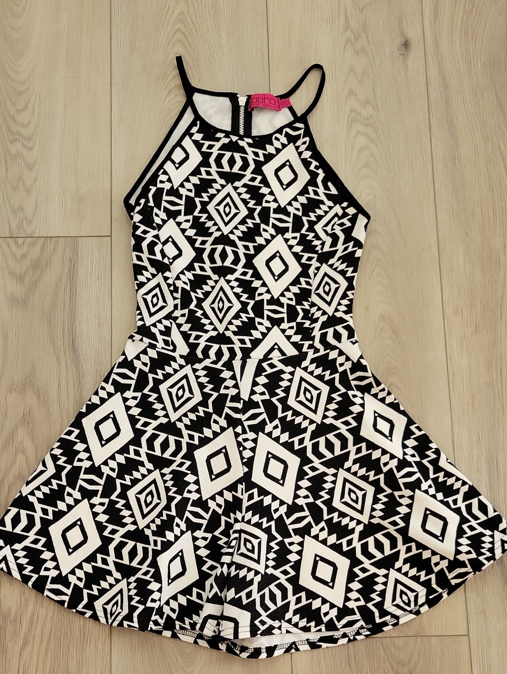 Boohoo Black & White Geo Halter Mini Dress